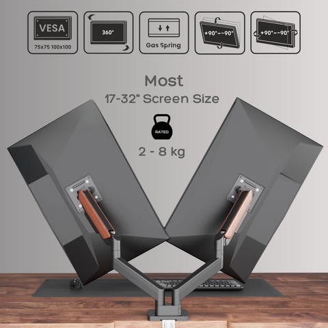 Dual Wooden FlowArm premium dual monitor arm — image 2