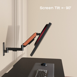 FlowArm Wall Mount in black — ±90° screen tilt adjustment for ergonomic viewing angle