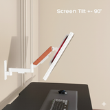 FlowArm Wall Mount in white — ±90° screen tilt adjustment for ergonomic viewing angle