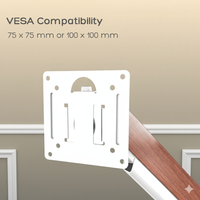 FlowArm Wall Mount in white — VESA 75×75 mm and 100×100 mm compatible mounting plate fits most monitors
